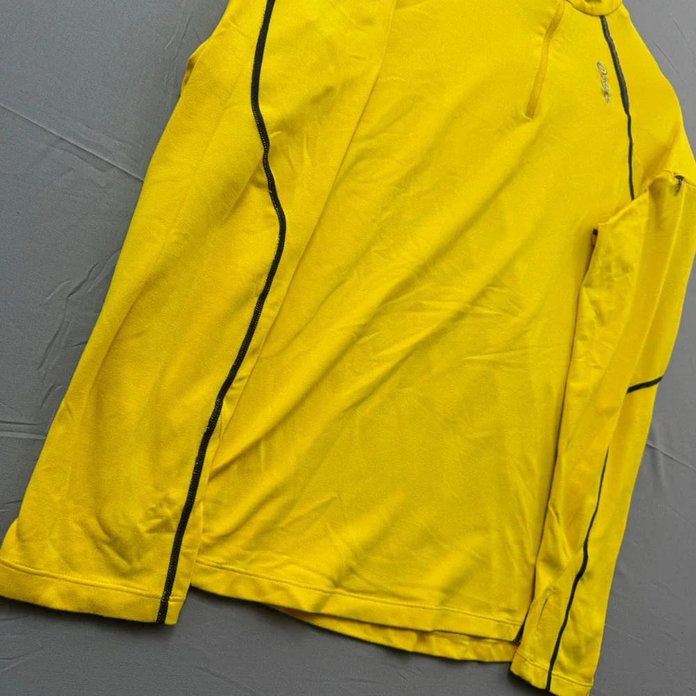 Asics‎ Mens Yellow Quarter Zip Running Top Long Sleeve Thumbhole Pullover Small